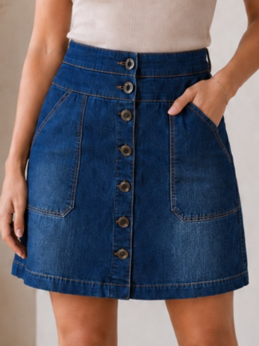 Love & Legend Button Front Denim Skort Size 12 Dark Blue